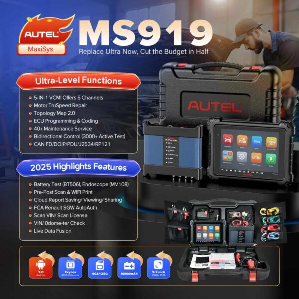 2025 Autel Maxisys MS919 Diagnostic Scanner 5-in-1 VCMI, ECU Programming & Coding, Topology Module Mapping - Image 2